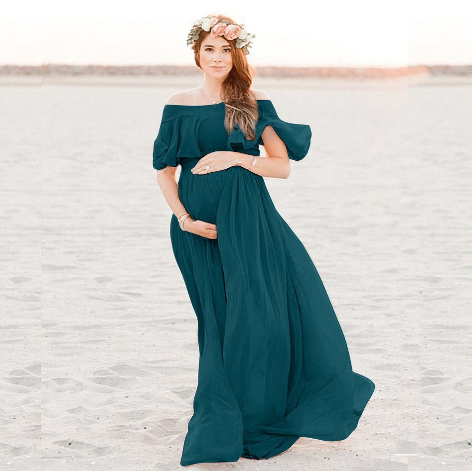 MUTINI™ Flowing Off-Shoulder Maternity Gown – Elegant Chiffon, Photoshoot Ready