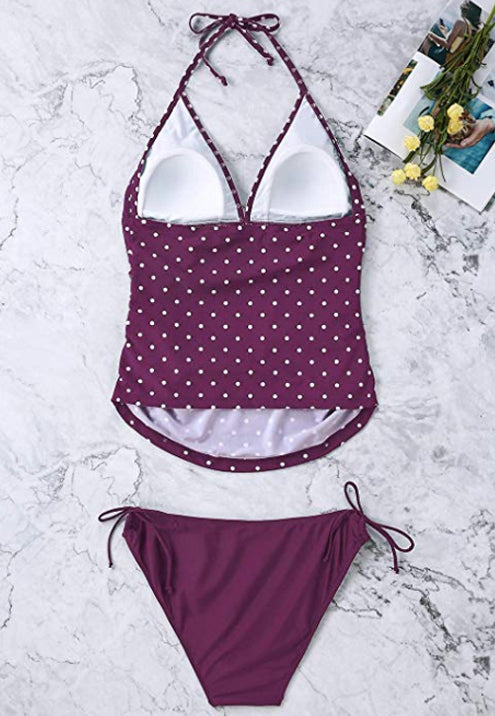 MUTINI™ LuxeBump: "Midnight Polka" Tankini Set with Ruched Sides and Anatomical Support
