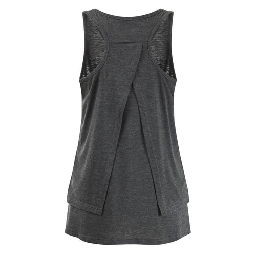 Rear product view of the dark gray MUTINI sleeveless nursing tank top.
