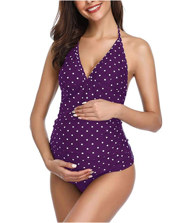 MUTINI™ LuxeBump: "Midnight Polka" Tankini Set with Ruched Sides and Anatomical Support