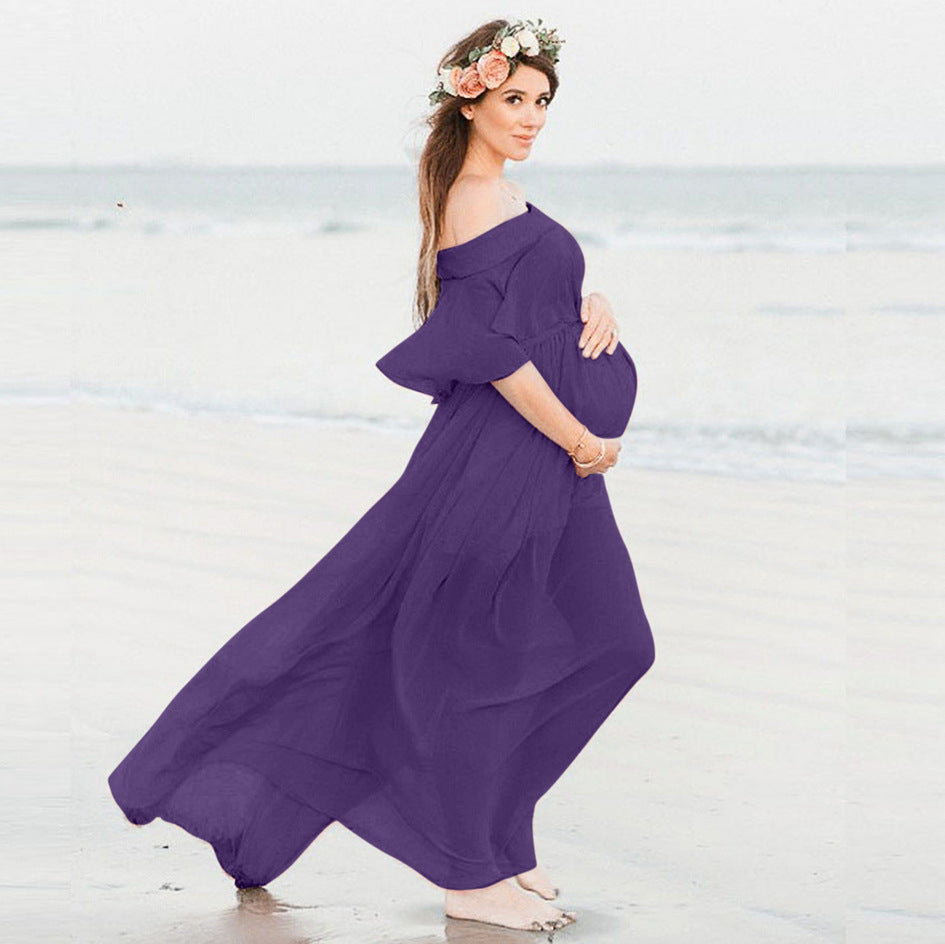 MUTINI™ Flowing Off-Shoulder Maternity Gown – Elegant Chiffon, Photoshoot Ready