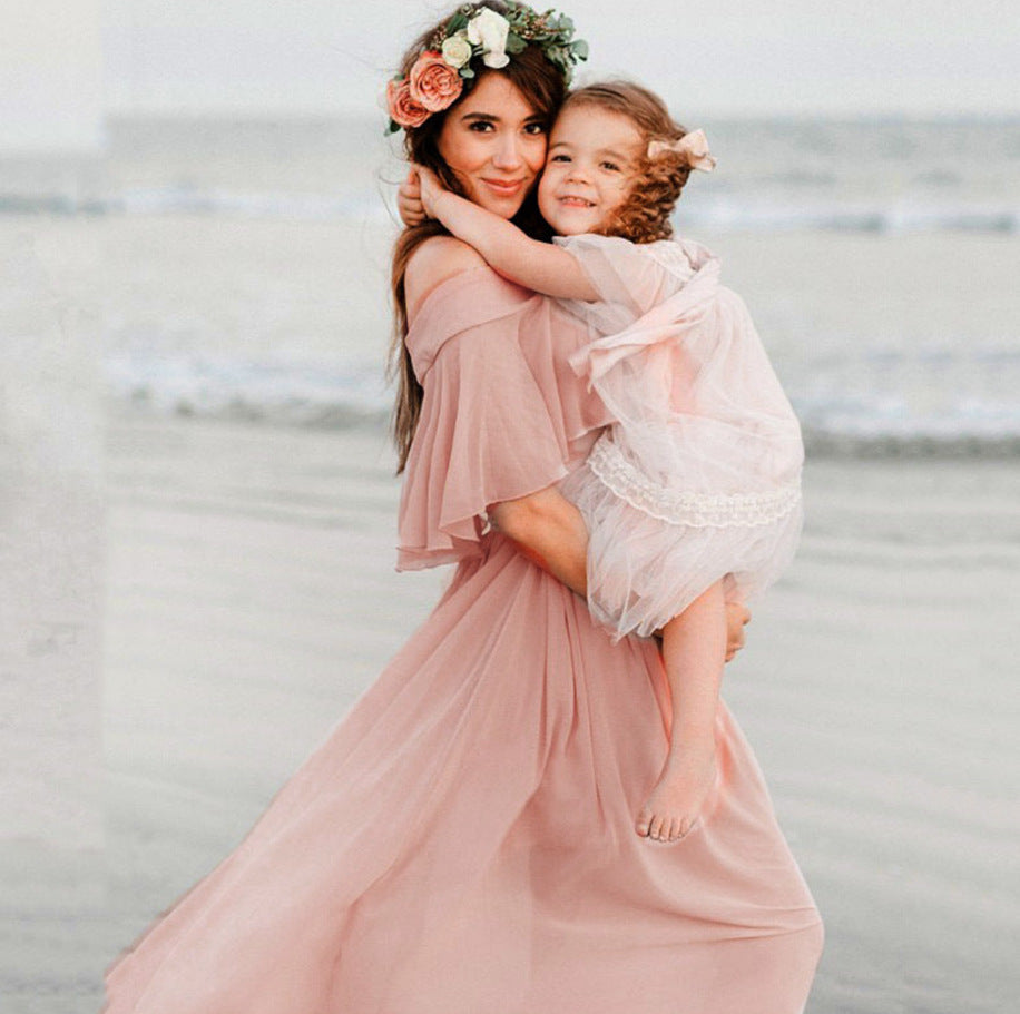 MUTINI™ Flowing Off-Shoulder Maternity Gown – Elegant Chiffon, Photoshoot Ready