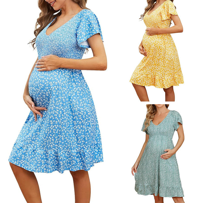 Mutini™ Pregnant Women V-Neck Loose and Comfortable Midi Dress