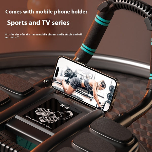 Mutini™ Core Trainer Pro — Multifunctional Ab Roller with Handle & Phone Holder featuring mobile phone holder for workouts.