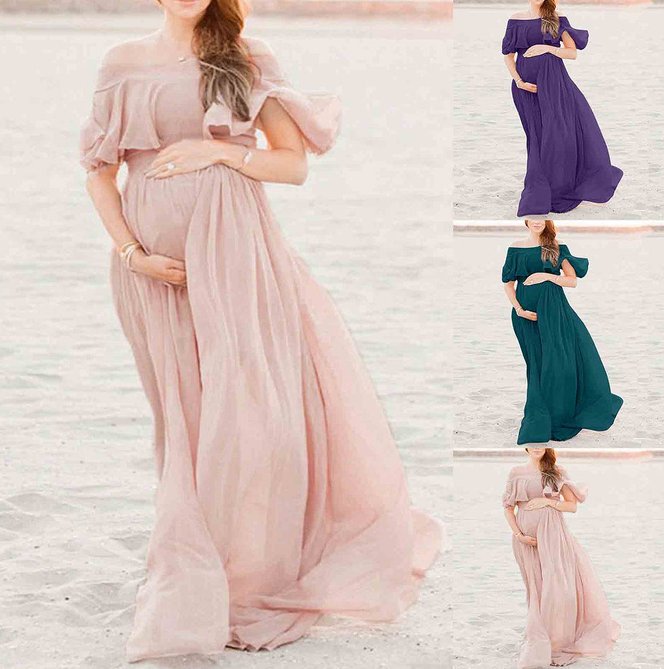 MUTINI™ Flowing Off-Shoulder Maternity Gown – Elegant Chiffon, Photoshoot Ready