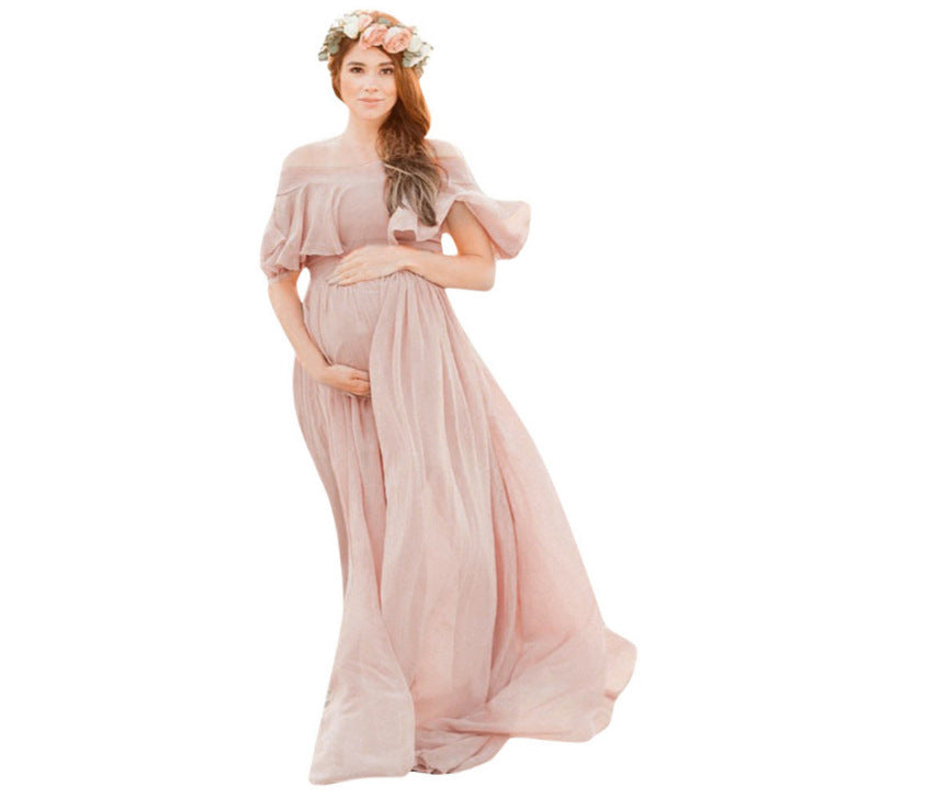 MUTINI™ Flowing Off-Shoulder Maternity Gown – Elegant Chiffon, Photoshoot Ready