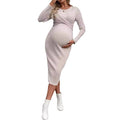 MUTINI™ Elegant Ribbed Knit Maternity Dress – Long Sleeve, Soft Stretch, Mid-Length